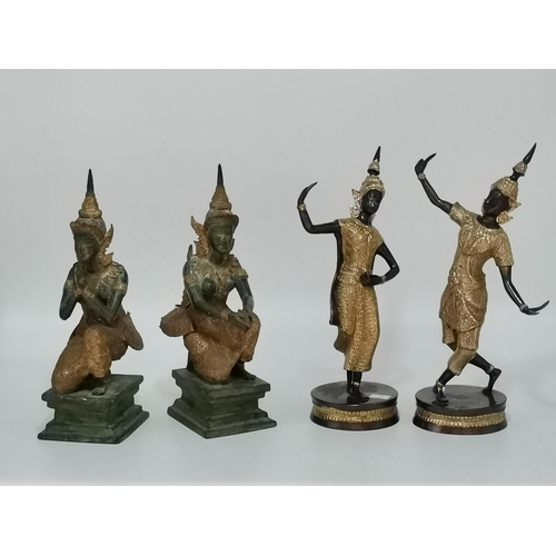 116 - Two pairs of Bronze Teppanom Temple Guard Statues - One Pair Thai Bronze Gilt Teppanom Temple Guard ... 