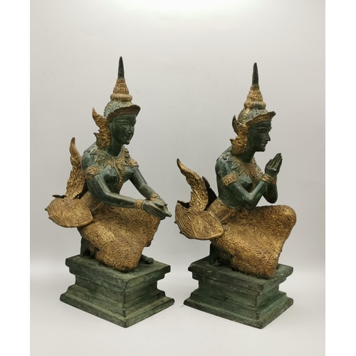 116 - Two pairs of Bronze Teppanom Temple Guard Statues - One Pair Thai Bronze Gilt Teppanom Temple Guard ... 