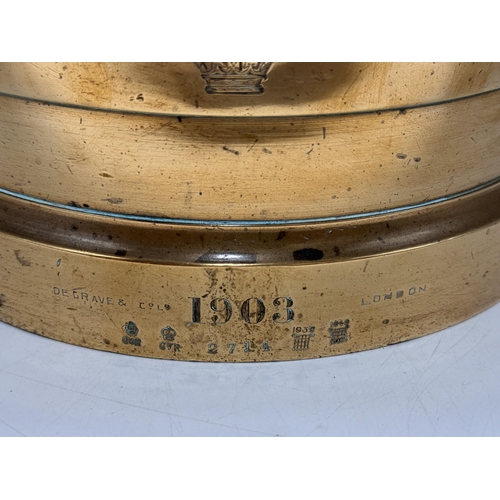 2 - An Edwardian brass imperial one gallon grain measure, early 20th Century, by De Grave & Co Ld, Londo... 