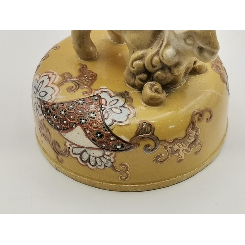 29 - A large Japanese satsuma vase and cover, ovoid, the yellow ground body with red and white trailing l... 