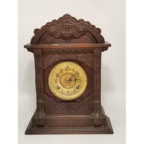 54 - An American style mahogany mantel clock with markings ANSONIA CLOCK COMPANY