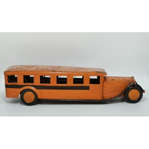 67 - A vintage American pressed steel bus model, c.1930s, by COR-COR Toys - Corcoran Metal Products, Wash... 