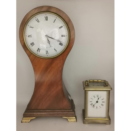80 - Comitti of London Mahogany Balloon Mantel Clock on brass feet plus Brass carriage clock
