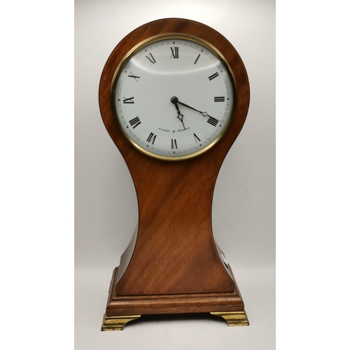 80 - Comitti of London Mahogany Balloon Mantel Clock on brass feet plus Brass carriage clock