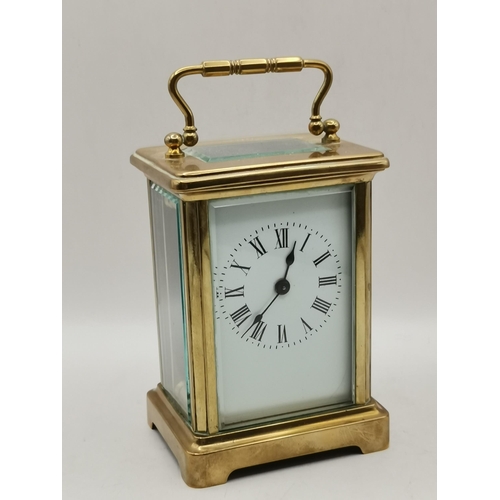 80 - Comitti of London Mahogany Balloon Mantel Clock on brass feet plus Brass carriage clock
