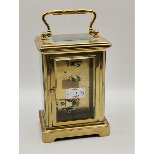 80 - Comitti of London Mahogany Balloon Mantel Clock on brass feet plus Brass carriage clock
