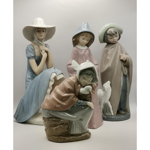87 - Four Nao figurines 'La Pamela' 0229, 'Daisa girl holding Dove and Shepherd boy, Girl Sleeping with d... 