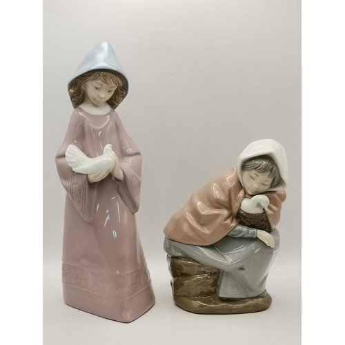 87 - Four Nao figurines 'La Pamela' 0229, 'Daisa girl holding Dove and Shepherd boy, Girl Sleeping with d... 
