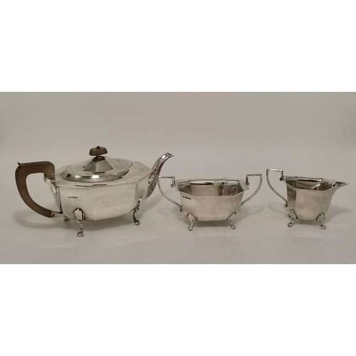 322 - An Art Deco three-piece silver tea service by Viner's Ltd (Emile Viner), Sheffield 1936 and 1937, co... 