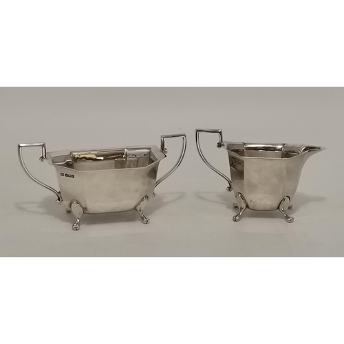 322 - An Art Deco three-piece silver tea service by Viner's Ltd (Emile Viner), Sheffield 1936 and 1937, co... 