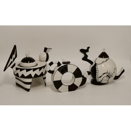 Three Lorna Bailey black and white teapots - including Cauldon Lock