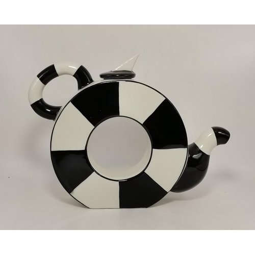 Three Lorna Bailey black and white teapots - including Cauldon Lock