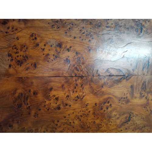 634 - A very good quality William IV burr yew wood games table with lion paw feet and highly decorative ce... 