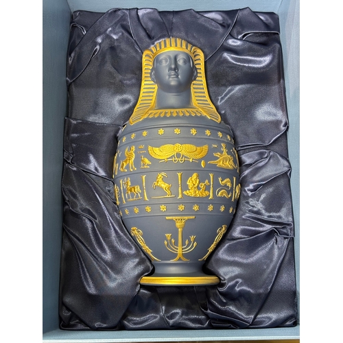 4 - A 'Genius of Wedgwood' Egyptian Revival canopic vase, 1997, Portland blue Jasperware with gilded bas... 