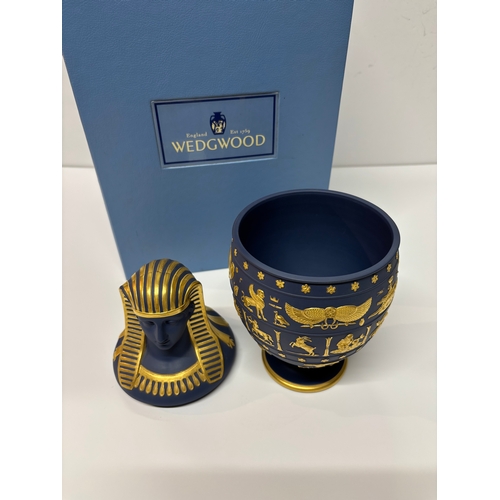 4 - A 'Genius of Wedgwood' Egyptian Revival canopic vase, 1997, Portland blue Jasperware with gilded bas... 