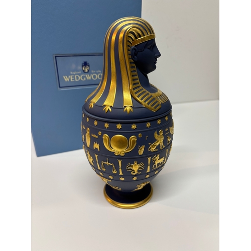 4 - A 'Genius of Wedgwood' Egyptian Revival canopic vase, 1997, Portland blue Jasperware with gilded bas... 