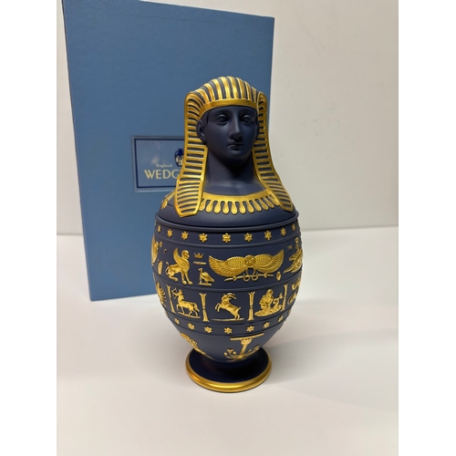 4 - A 'Genius of Wedgwood' Egyptian Revival canopic vase, 1997, Portland blue Jasperware with gilded bas... 