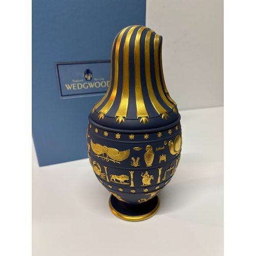 4 - A 'Genius of Wedgwood' Egyptian Revival canopic vase, 1997, Portland blue Jasperware with gilded bas... 