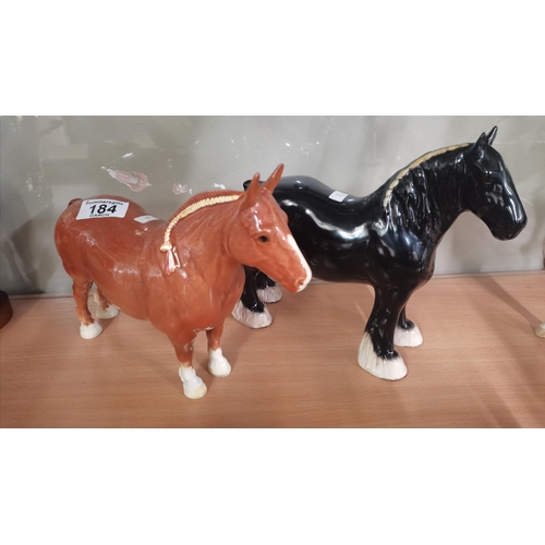184 - Two Beswick work horses - Chestnut Suffolk Punch CH Hasse Dainty plus Black Shire Model 818