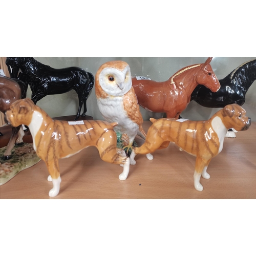 186 - Beswick Barn Owl Model 1046 and Two Boxer dogs