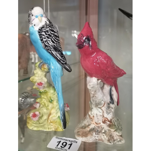 191 - Two Beswick Bird Figurines - One Blue Budgerigar model 1216 plus one Red Cardinal Bird  model 927