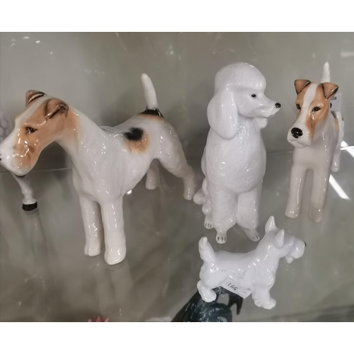 199 - Four Porcelain Dog figurines including x2 Beswick Wire-haired Fox terriers, German porcelain West Hi... 