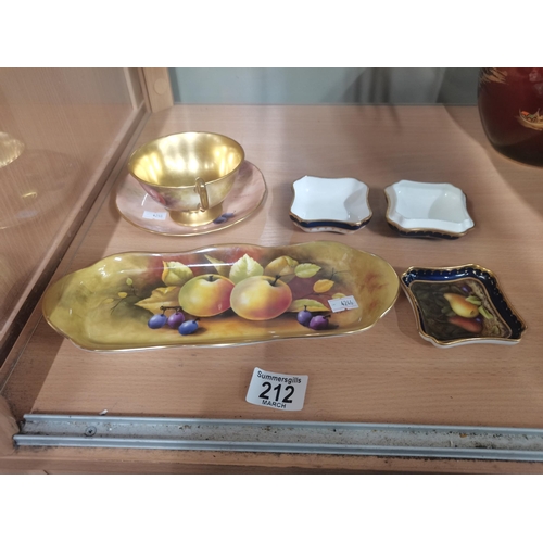 212 - Five Pieces of vintage Coalport cup, saucer, lidded trinket box, and two dishes