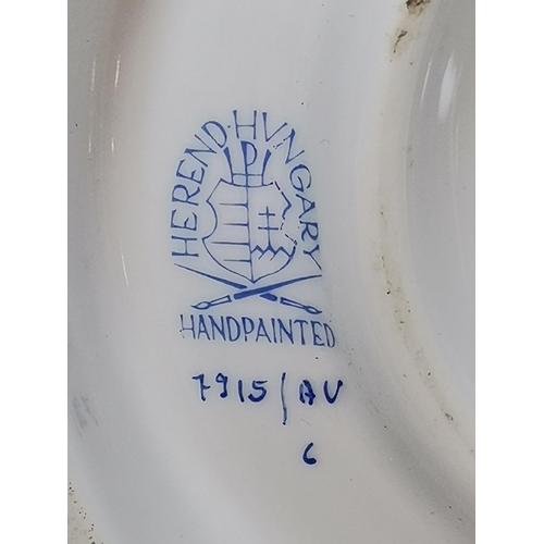 235 - A Pair of Herend Candlesticks in Chinese Bouquet Apponyi Green Pattern H16cm plus Heart shaped trink... 