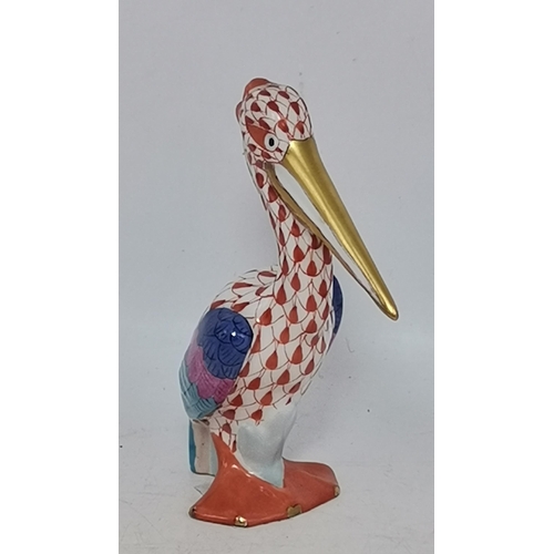 236 - A Herend Pelican In Rust Fishnet pattern plus Herend trinket dish