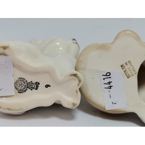 241 - Royal Blush Ivory Floral Vase H13.5cm, Two Royal Doulton Cat figurines and pair of Szeiler cuddling ... 