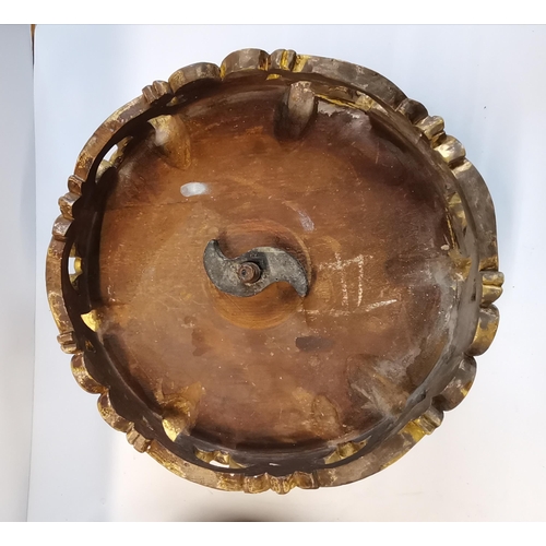 31 - Pair of antique ornate carved wooden footstools with upholstered tops in French style 32cm diamteter