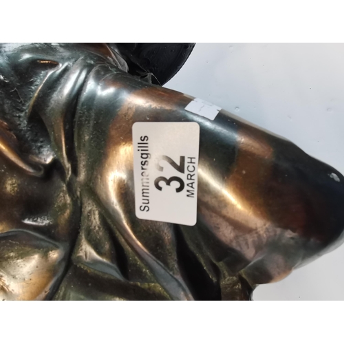 32 - Spelter figure with bronzed finish of warrior holding spear 57cm height