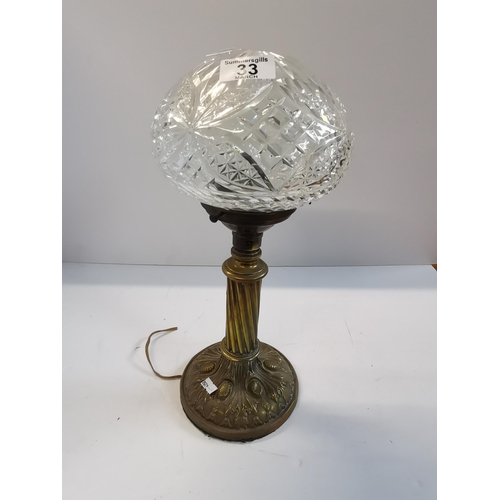33 - Vintage table lamp with crystal dome shaped shade and brass base 38cm height