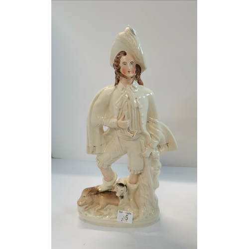 35 - Antique Victorian Staffordshire flatback figures - couple and figurine gentleman with dogs VGC