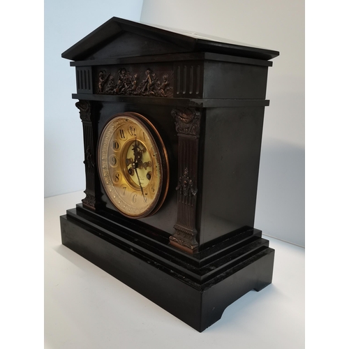 5 - An Antique Tiffany & Co Victorian Slate Mantel Clock with gold coloured face marked Tiffany & Co New... 