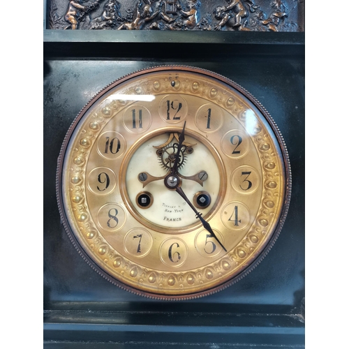 5 - An Antique Tiffany & Co Victorian Slate Mantel Clock with gold coloured face marked Tiffany & Co New... 