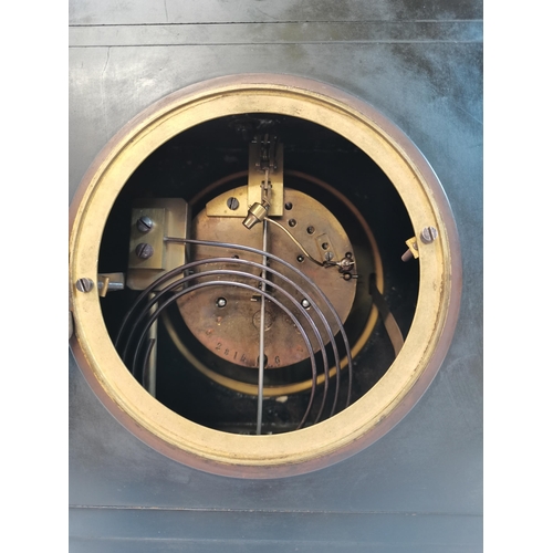 5 - An Antique Tiffany & Co Victorian Slate Mantel Clock with gold coloured face marked Tiffany & Co New... 