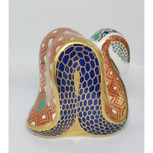 265 - Three Royal Crown Derby Paperweights - The Toy Box with ceramic button, Snake with Silver stopper, D... 