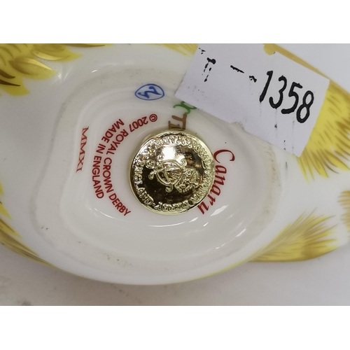 278 - x2 Crown Derby Blue Tit paperweights and Crown Derby Canary paperweight all with gold stoppers