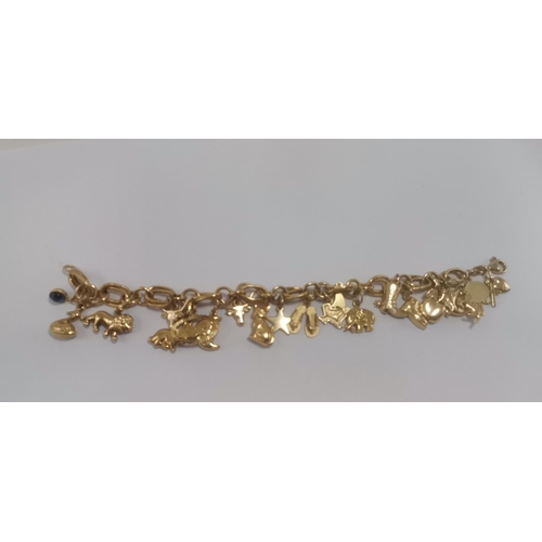 578 - An Italian 18 carat gold fancy-link bracelet hung with an assortment of charms, mostly 18ct, some 14... 