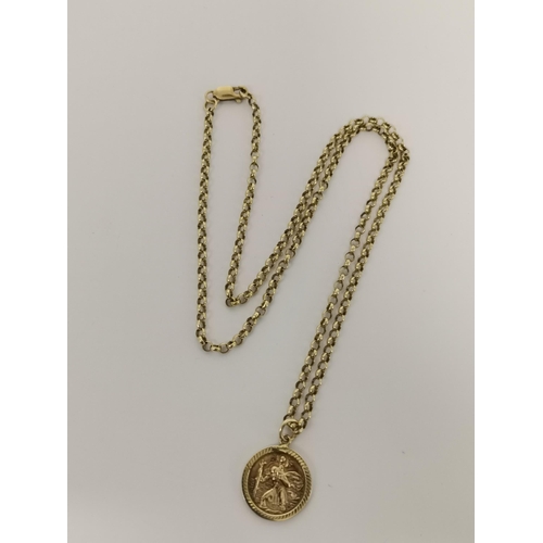 579 - A 9 carat gold St. Christopher pendant, hallmarked Birmingham 375, engraved initials 'CDH' verso; to... 