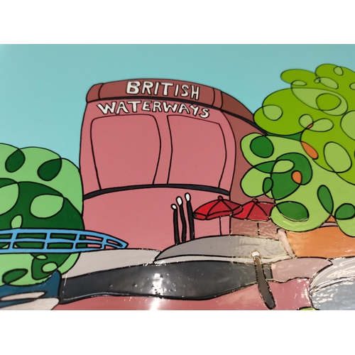 752 - An Original Dylan Izaak 'Nottingham Waterways' painted on brushed aluminium signed bottom left with ... 