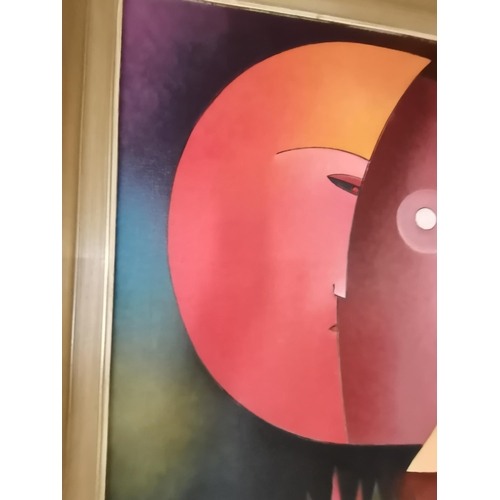 780 - Polish Artist Andrezej Kuhn 1929-2014 oil painting of moons and castle 1m x 90cm