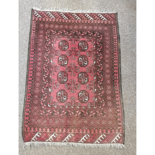807 - 2 x Antique wool small rugs 1.4m x 90cm both in red, blues and cream