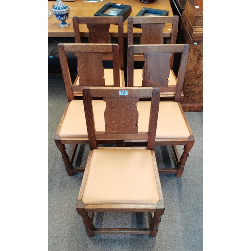 810 - A set of  5 x oak Mouseman dining chairs with newly recovered seats