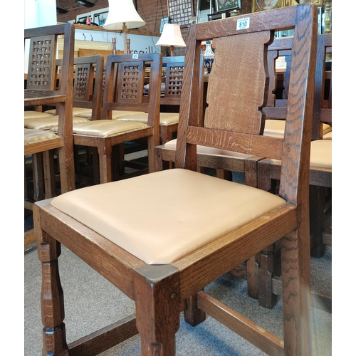 810 - A set of  5 x oak Mouseman dining chairs with newly recovered seats