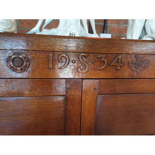 809 - A  very rare early mouseman  oak panelled double wardrobe, beautifully patinated with each wardrobe ... 