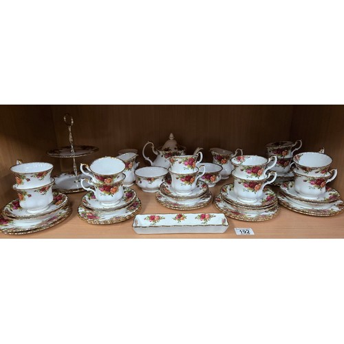 192 - Royal Albert Country Roses Tea set - Tea Pot, cake stand, sugar bowls x2, milk jugs x2, x12 cups, x1... 