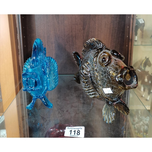 101 - 2 x large  Murano style glass fish figurines