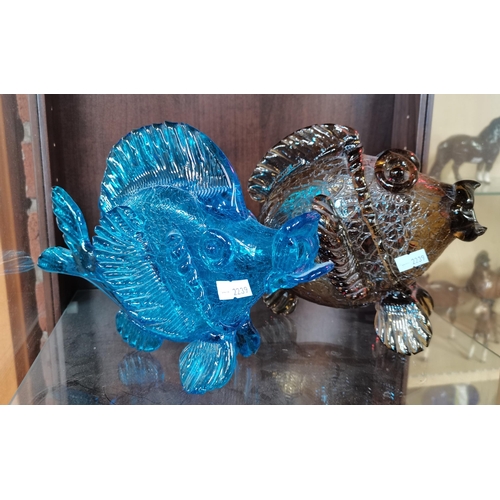 101 - 2 x large  Murano style glass fish figurines